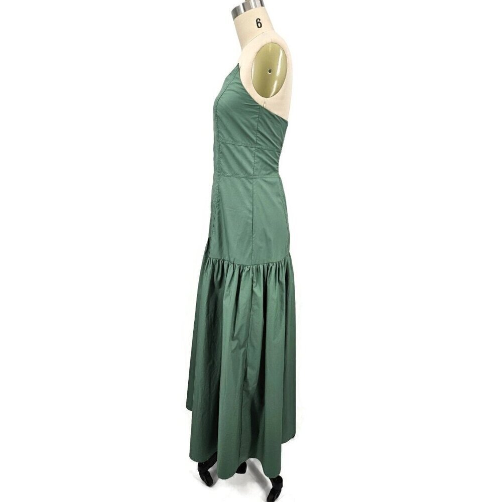 New Ancosti Strapless Maxi Dress Womens Medium Green Cotton Drop Waist - Picture 7 of 11